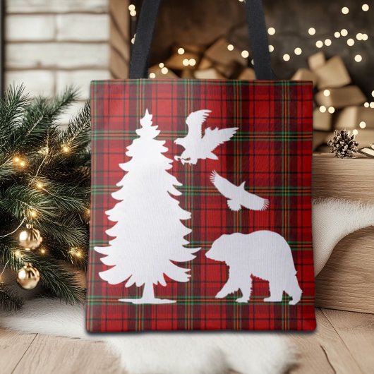 Pine tree Beer Eagle op Rood Zwart Tartan Tote Bag