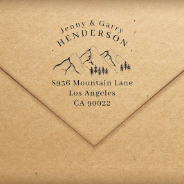 Pine-tree bergen paar bruiloft retour adres  zelfinktende stempel
