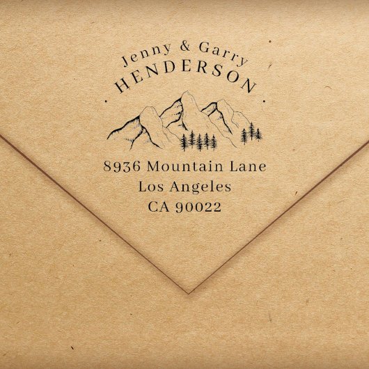 Pine-tree bergen paar bruiloft retour adres  zelfinktende stempel