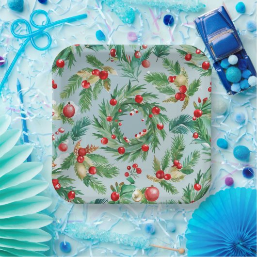 Pine Tree Berry Swirls Papieren Bordje (Feest)