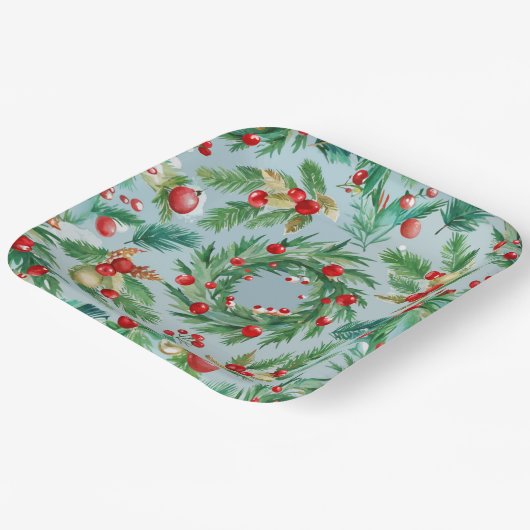 Pine Tree Berry Swirls Papieren Bordje (Gebogen)