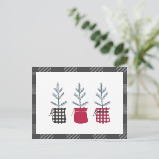 Pine Tree Black Red Holiday Land Pset Briefkaart (Staand voorkant)