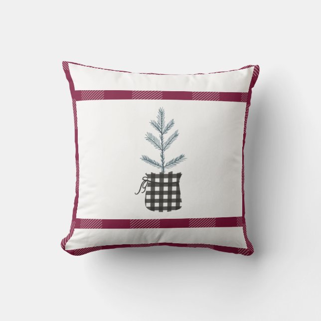 Pine Tree Black Red Holiday Land Pset Kussen (Voorkant)