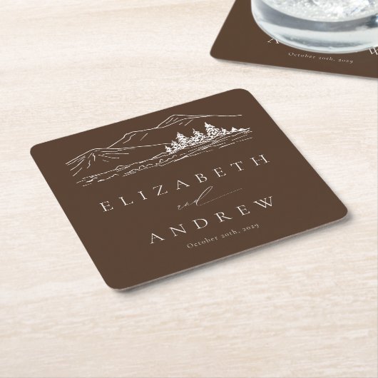 Pine Tree Bos Rustieke Bergen Bruiloft Kartonnen Onderzetters (Schuin)