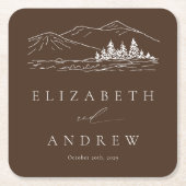 Pine Tree Bos Rustieke Bergen Bruiloft Kartonnen Onderzetters (Voorkant)