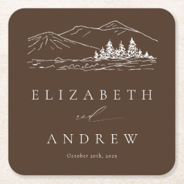 Pine Tree Bos Rustieke Bergen Bruiloft Kartonnen Onderzetters