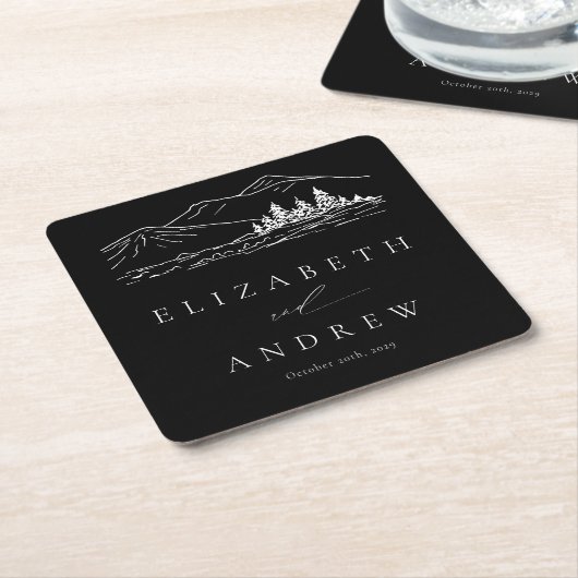 Pine Tree Bos Rustieke Bergen Bruiloft Kartonnen Onderzetters (Schuin)