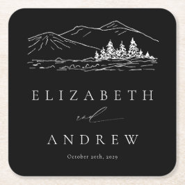 Pine Tree Bos Rustieke Bergen Bruiloft Kartonnen Onderzetters