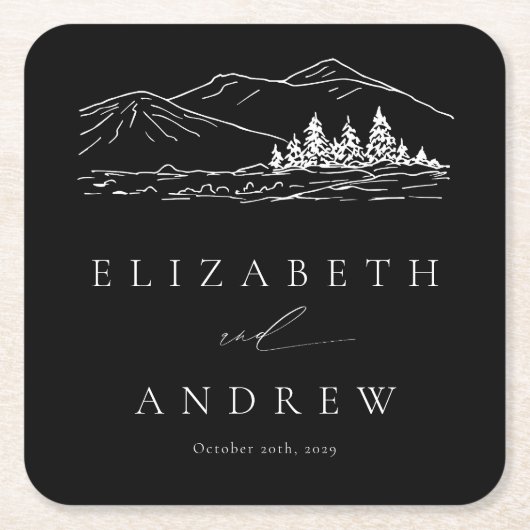 Pine Tree Bos Rustieke Bergen Bruiloft Kartonnen Onderzetters (Voorkant)