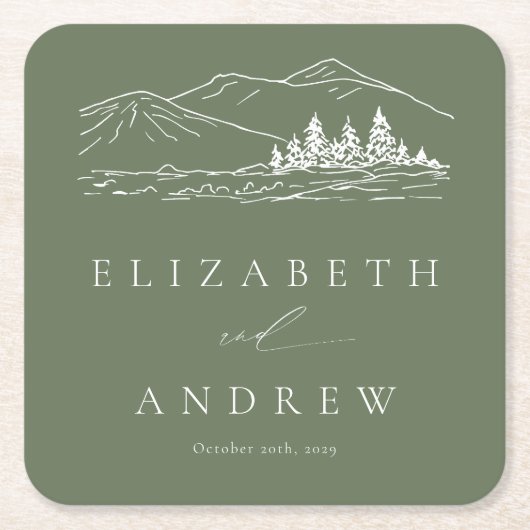 Pine Tree Bos Rustieke Bergen Bruiloft Kartonnen Onderzetters (Voorkant)