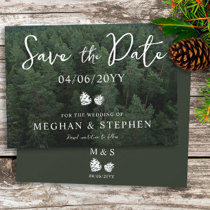 Pine Tree Bossen Bos Achtergrond Foto bruiloft Save The Date