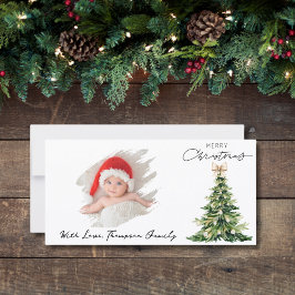 Pine Tree Bow Christmas Elegant Photo Custom Feestdagenkaart