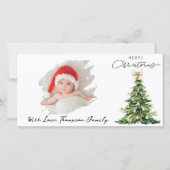 Pine Tree Bow Christmas Elegant Photo Custom Feestdagenkaart (Voorkant)