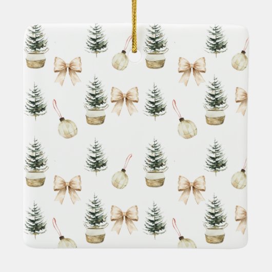 Pine Tree Bow Christmas Elegant Photo Custom Keramisch Ornament (Achterkant)