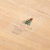 Pine Tree, Bow, String Lights Gouden Kerst Acryl Uitnodigingen (Laagn)