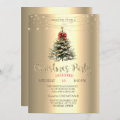 Pine Tree, Bow, String Lights Gouden Kerst Kaart (Voorkant / Achterkant)