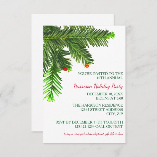 Pine Tree Branch - 3x5 kerstfeestelijke uitnodigin Kaart (Voorkant / Achterkant)