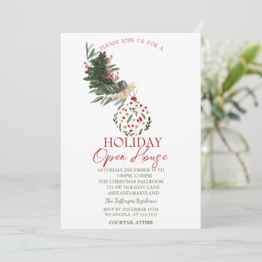 Pine Tree Branch, Ball Holiday Open House Kaart (Staand voorkant)