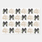 Pine Tree Branch Black Bow Gold Merry Christmas Inpakpapier Vel (Voorkant 3)