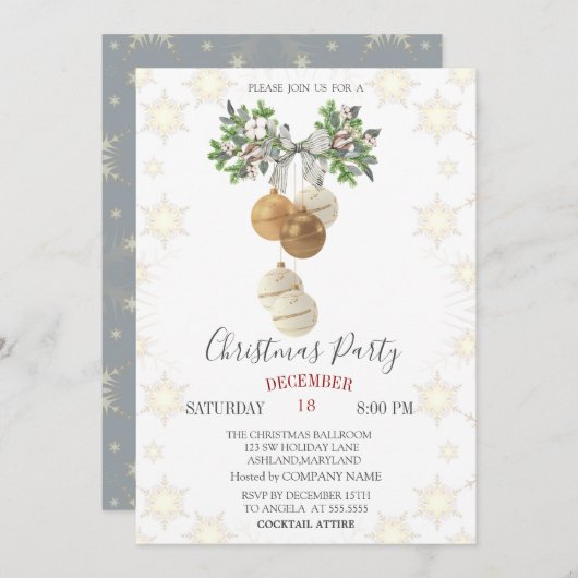 Pine Tree Branch Bow Christmas Balls Kerstmis Kaart (Voorkant / Achterkant)