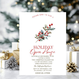 Pine Tree Branch Red Berries Holiday Open House Kaart