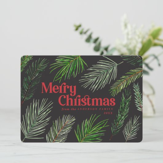 Pine tree branch typografie moderne kerst aankondiging (Staand voorkant)