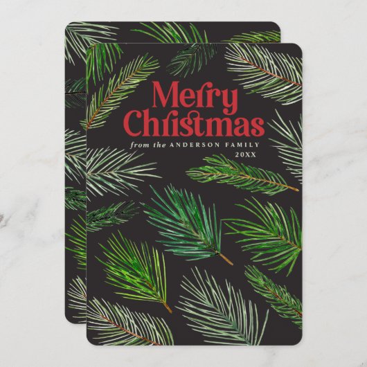 Pine tree branch typografie moderne kerst aankondiging (Voorkant / Achterkant)