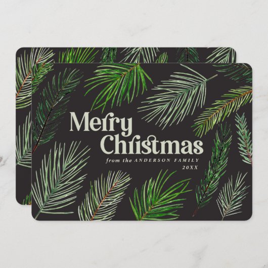 Pine tree branch typografie moderne kerst aankondiging (Voorkant / Achterkant)