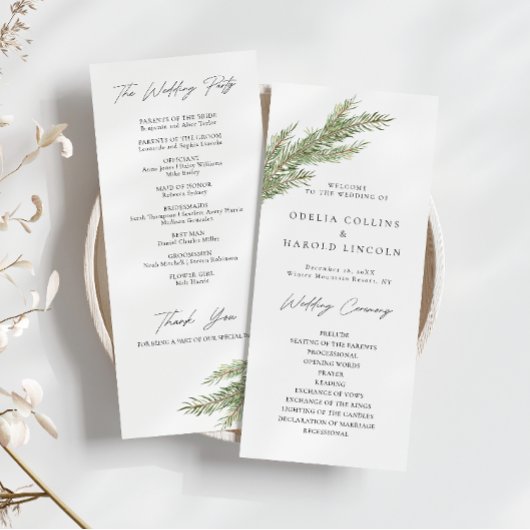 Pine Tree Branch Winter Wedding Programma