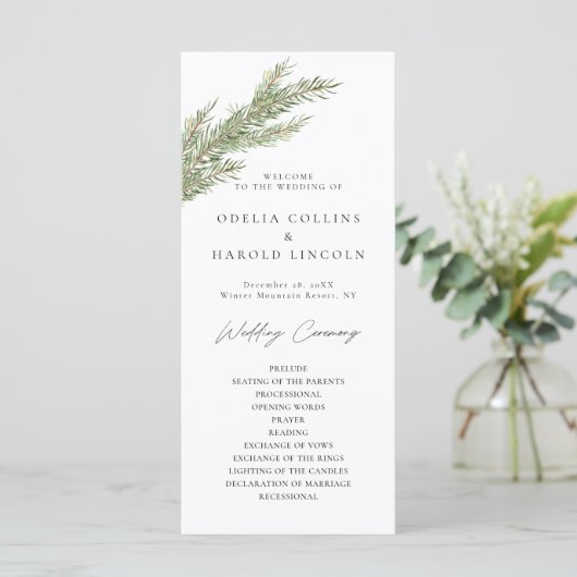 Pine Tree Branch Winter Wedding Programma (Staand voorkant)