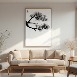 Pine Tree Branch - Zen Wall Art - Minimalistisch D Foto Afdruk