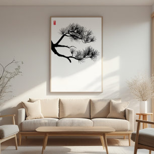 Pine Tree Branch - Zen Wall Art - Minimalistisch D Foto Afdruk