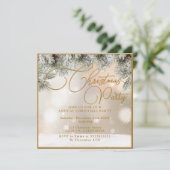 Pine Tree Branches, Ballen, Gouden Kerstmis Uitnod Kaart (Staand voorkant)