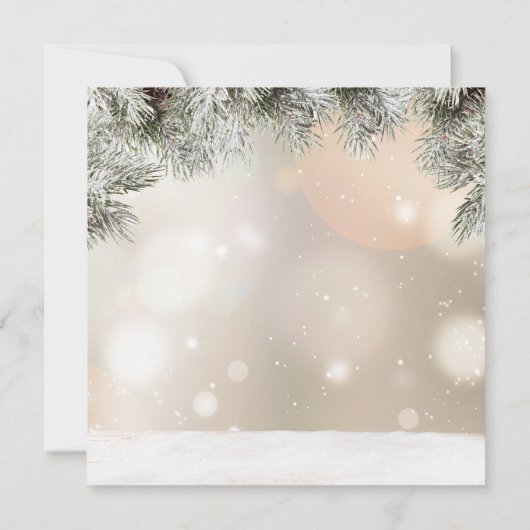 Pine Tree Branches, Ballen, Gouden Kerstmis Uitnod Kaart (Achterkant)