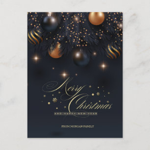 Pine Tree Branches, Ballen Zwart Vrolijk Kerstfees Feestdagenkaart