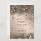 Pine Tree Branches, Balls, Roos Gold Kerstparty Kaart (Voorkant)