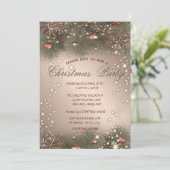 Pine Tree Branches, Balls, Roos Gold Kerstparty Kaart (Staand voorkant)