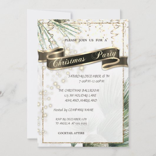 Pine Tree Branches Gold Kerstmis Company Party Kaart (Voorkant)
