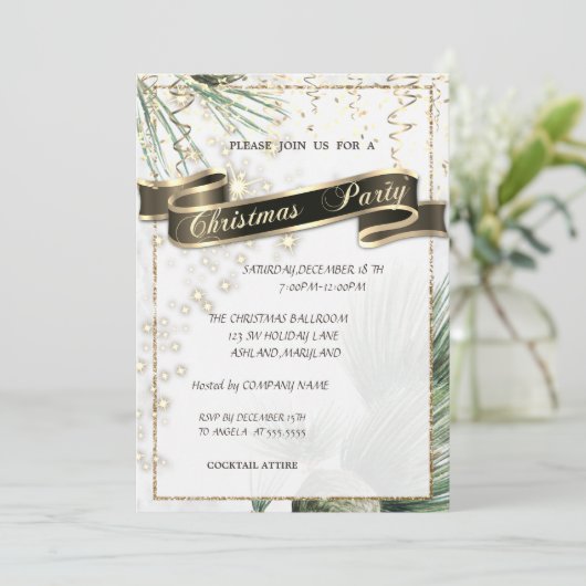 Pine Tree Branches Gold Kerstmis Company Party Kaart (Staand voorkant)