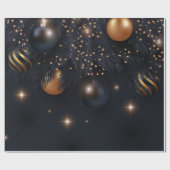 Pine Tree Branches, kerstbalken zwart Cadeaupapier (Vlak)