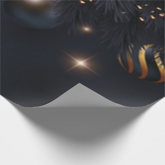 Pine Tree Branches, kerstbalken zwart Cadeaupapier (Hoek)