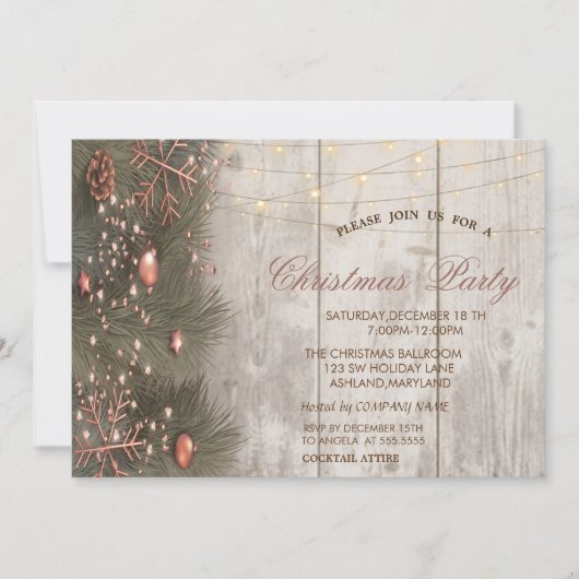 Pine Tree Branches Ornamenten Wood Kerstfeest Kaart (Voorkant)