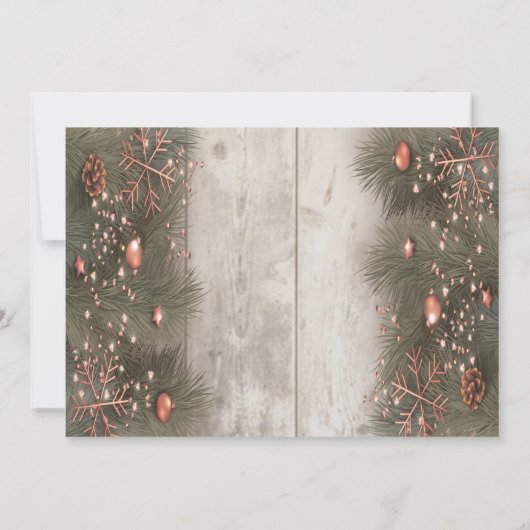 Pine Tree Branches Ornamenten Wood Kerstfeest Kaart (Achterkant)