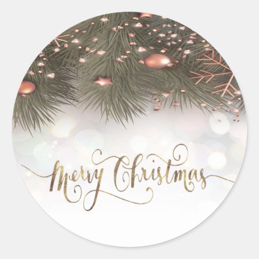 Pine Tree Branches Ornamenten Zure kerst Ronde Sticker (Voorkant)