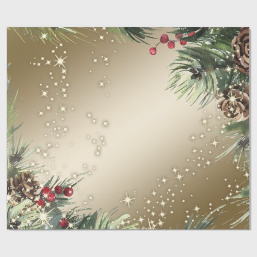 Pine Tree Branches Pine cones kerst Cadeaupapier (Vlak)
