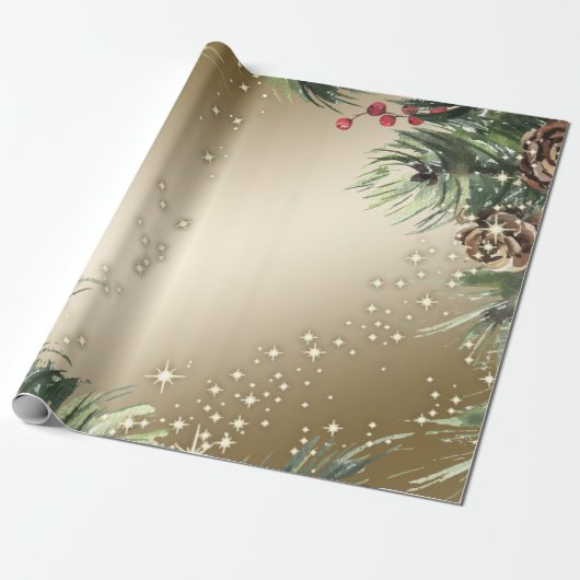 Pine Tree Branches Pine cones kerst Cadeaupapier (Uitgerold)