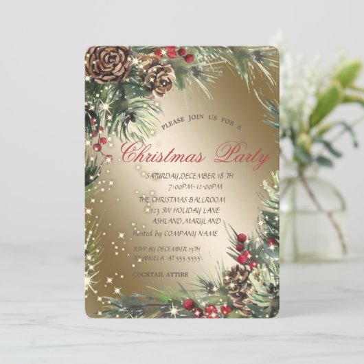 Pine Tree Branches Pinecones kerstparty Kaart (Staand voorkant)