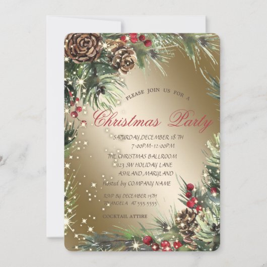 Pine Tree Branches Pinecones kerstparty Kaart (Voorkant)