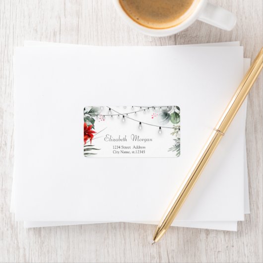 Pine Tree Branches, Poinsettia Etiket (Insitu)