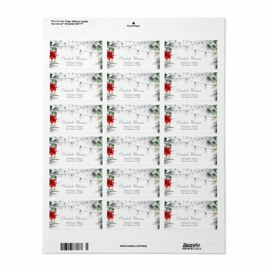 Pine Tree Branches, Poinsettia Etiket (Full Sheet)